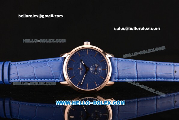 Ulysse Nardin Classico Miyota OS2035 Quartz Rose Gold Case with Stick Markers Blue Dial and Blue Leather Strap - Click Image to Close